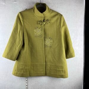 Artist Collention Women Large Feels Wool Lined Olive Green Jacket Rare Embroider